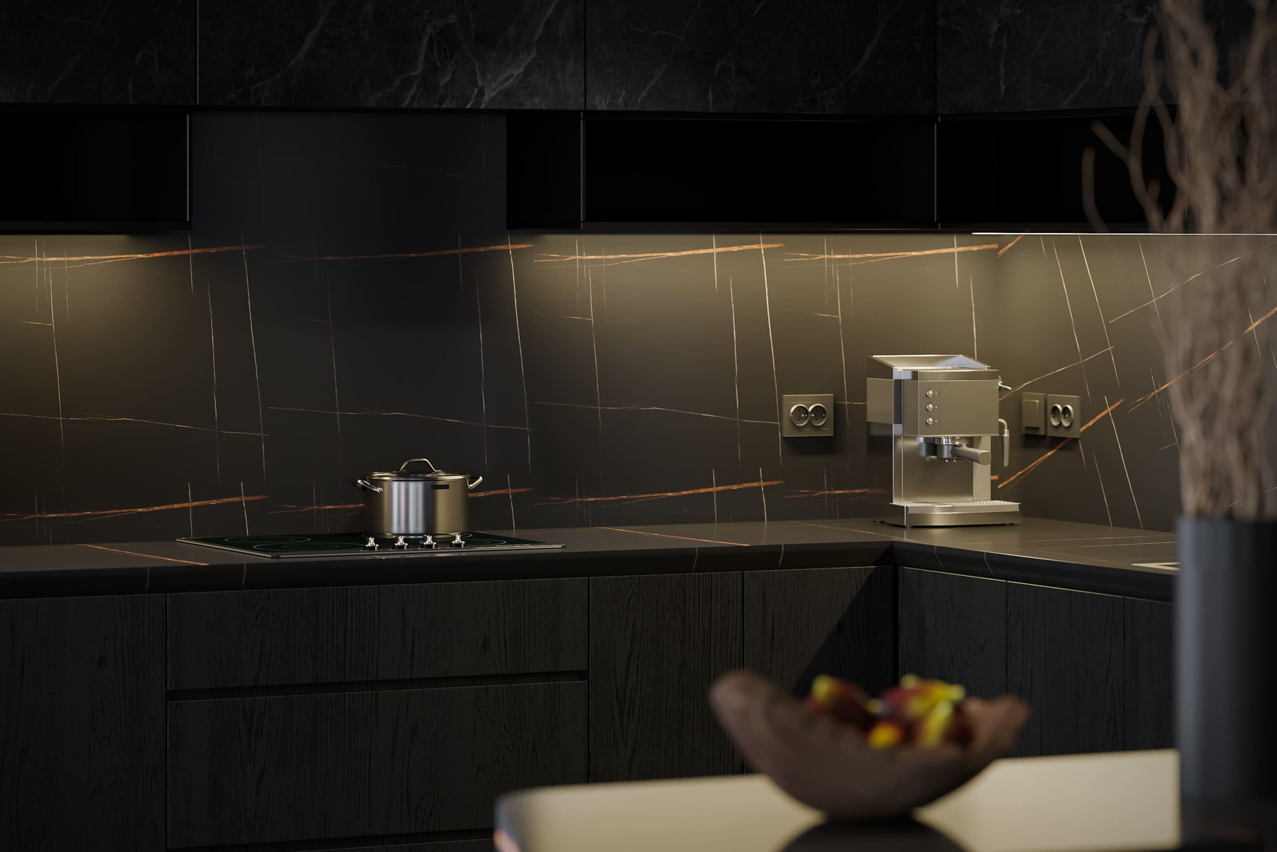 Dark grey with lighting under